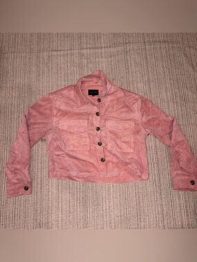 LOVE TREE Women's Semi Cropped Corduroy Button Up Shacket Size M In Pinkstone